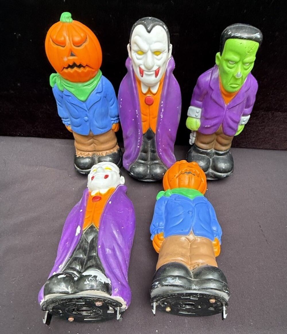 5 Vintage 1998 Empire Halloween Blow Molds Light Toppers Vampire Frankenstein